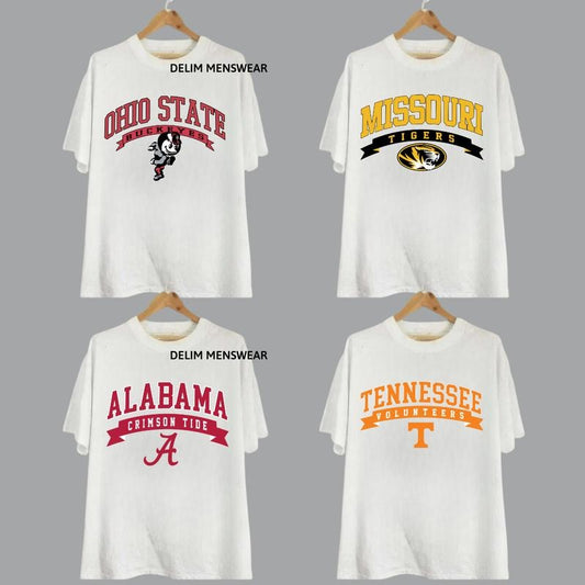 Vintage College NCAA T-shirt, Vintage Hoodie All Teams NCAA Shirt, Classic Sport Tee, Gifts For Sport, College Football Tee Cotton Menswear