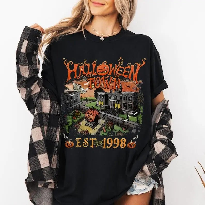 Vintage Halloween Est 1998 T-Shirt, Vintage Halloween Graphic Shirt, Retro Unisex y2k Scary T-Shirt, 90s Pumpkin Fall Shirt, Spooky Season Gif