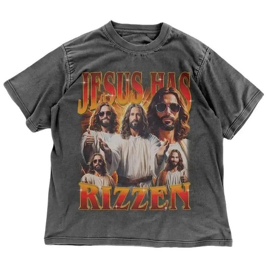 Vintage Jesus Has Rizzen Shirt | Retro Christian Humor T-Shirt | Easter Religious Meme | Retro Y2K Jesus Tee | Ironic Shirt 100% cotton Menswear Top