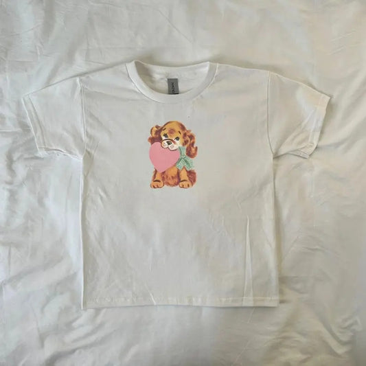 Vintage Puppy Baby Tee, Cartoon Design, vintage, Dog lovers, y2k clothing, Pinterest, retro, 90s style baby tee, ahs style, soft girl core