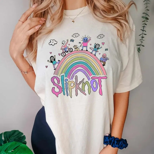 Vintage Rainbow the Slipknot Band Shirt, Slipknot 90s Records Rock Casual Cotton