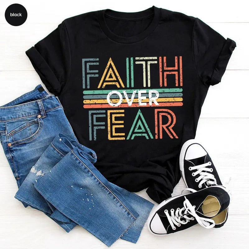 Vintage Retro Christian Shirts Faith Over Fear T Shirt Christian Gifts For Her Unisex Crewneck Faith Shirt Aesthetic Christian Clothing Latarshia Grant