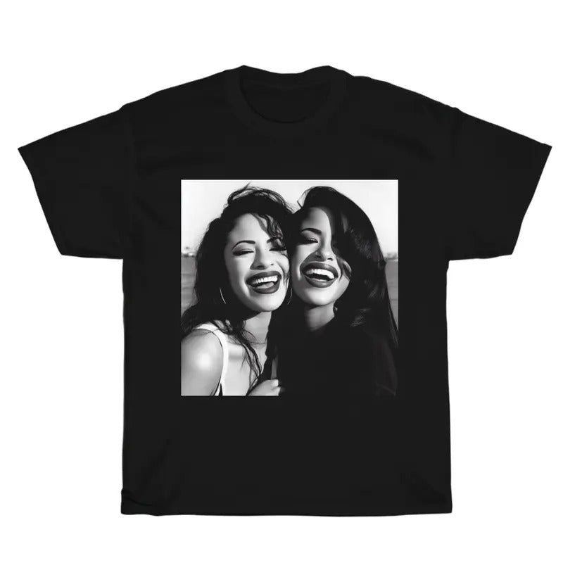 Vintage Selena and Aaliyah Graphic Unisex Shirt, Bootleg Rap Design Shirt, Y2k Clothing, Rap Gift for Him Her Crewneck Streetwear Menswear Top