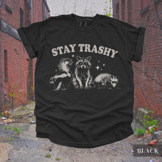 Vintage Stay Trashy Skunk Opossum Racoon T Shirt , Retro Funny 90s Y2K Tee, Cute Oversized Boho T-Shirt, Trendy Trashcore Rocker Clothing