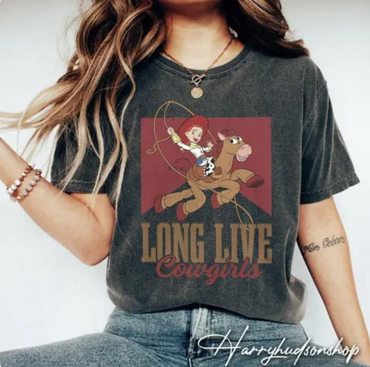 Vintage Toy Story Jessie Shirt Long Live Cowgirls Shirt, Toy Story Jessie and Bullseye Sweatshirt Hoodies Christmas Halloween