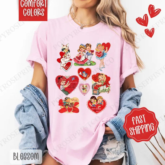 Vintage Valentines Shirt Comfort Colors, Valentine's Day Women's Tee, Retro Valentine Women's Tshirt