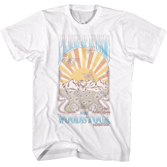 Woodstock - Peace And Music Landscape - American Classics - Solid White Adult Short Sleeve T-Shirt