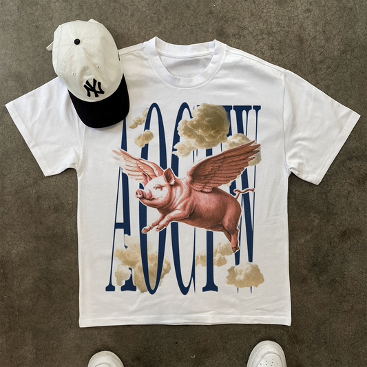 'WHEN PIGS FLY' HEAVYWEIGHT WHITE T-SHIRT