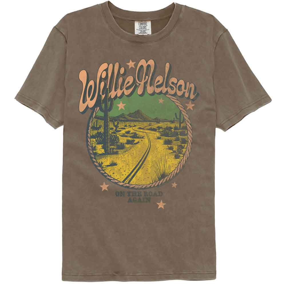 Willie Nelson - On The Road Again - American Classics - Brown Solid Adult Short Sleeve Comfort Color T-Shirt