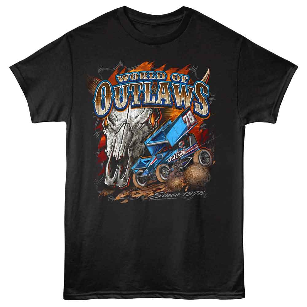 World Of Outlaws - Skull 1978 - American Classics - Black Adult Short Sleeve T-Shirt