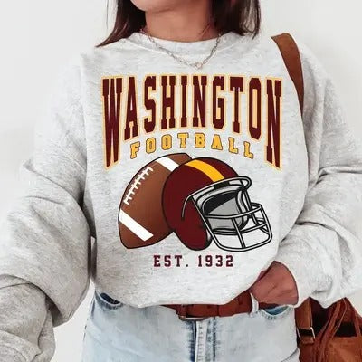 Washington Football Sweatshirt, Vintage Unisex Washington Crewneck, Gift for Football Fan, Oversized Washington Sweatshirt Cotton Fit