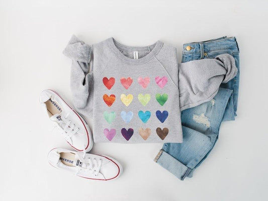 Watercolor Heart Sweatshirt, Heart Sweatshirt, Valentine's Day Sweatshirt, Vintage Graphic Tee, Valentines Pullover, Love  Hoodie and Sweater; T-shirt Cotton Menswear Cotton Menswear Polyester Tops