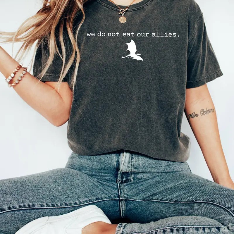 We Do Not Eat Our Allies Tee, Fourth Wing Shirt, Dragon Woman Shirt, Basgiath War College Tee, Book Lover Girl T-Shirt