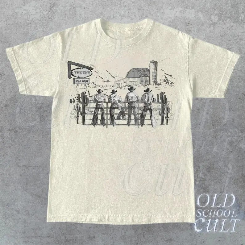 Western Cowboy Vintage T-Shirt, Retro Cowboys Graphic Shirt, Vintage Wild West Unisex Shirt, The End, Western Gift, Y2k Aesthetic Shirt