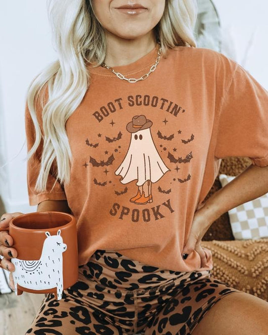 Western Halloween Shirt Retro Ghost Spooky Season Shirt Vintage Halloween Tee Cowboy Halloween Women's T-shirts Cotton Top