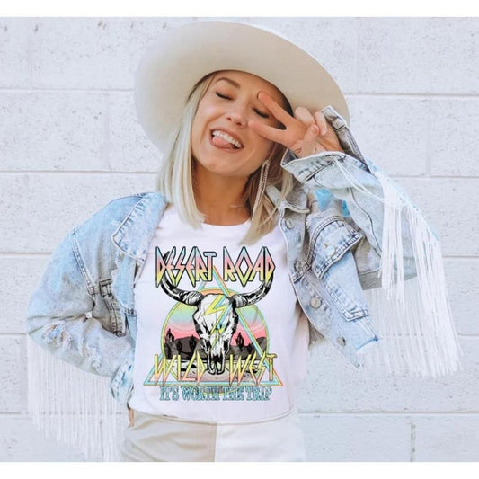 Western PNG Desert Road Shirt, Boho Skull Graphic Tee, Vintage Desert Road Design EQD1G