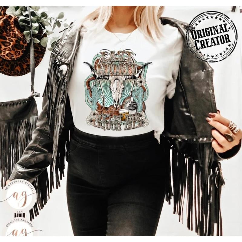 Western Shirt, Last Night Graphic Tee, Boho Skull Design, Western Sublimation Shirt 2LOU7