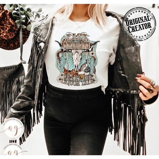 Western Shirt, Last Night Graphic Tee, Boho Skull Design, Western Sublimation Shirt 2LOU7