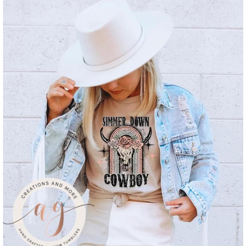 Western Simmer Down Cowboy T Shirt, Sublimation Graphic Tee, Retro Country Shirt, Cowgirl Apparel 5AECR