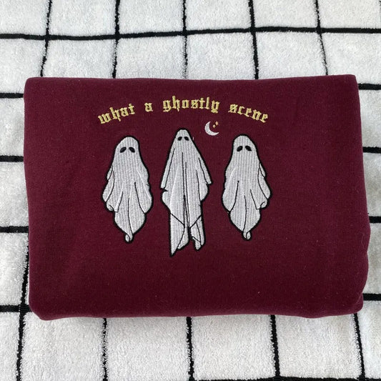 What a Ghostly Scene Sweatshirt Embroidered - Ghost Sweatshirt - Halloween Crewneck