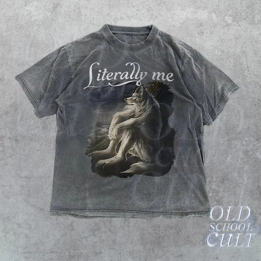 Wolf Funny Vintage T-Shirt, Retro Meme Tee, Grunge Clothing Aesthetic, Emo Silly Animal Graphic Shirt, Alpha Wolf Shirt, Washed Shirt