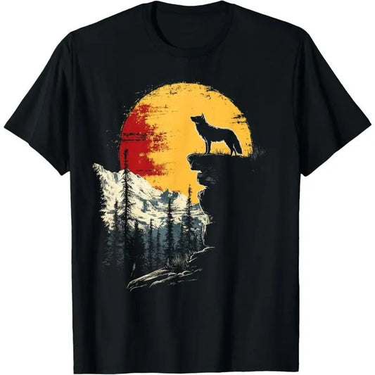 Wolf Graphic Tee Moon Nature Mountains Wildlife Vintage T-Shirt
