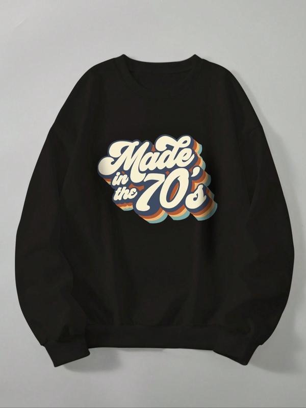 Women's "Made in the 70's" Round Neck Graphic Sweatshirt, Fashion Casual Crew Neck Long Sleeve Pullover for Daily Outdoor Wear, Women's Clothes for Fall & Winter