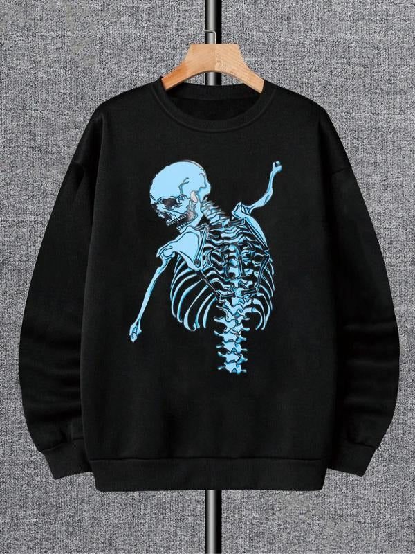 Women's  Skeleton Print Drop Shoulder Sweatshirt, Casual Long Sleeve Round Neck Pullover for Fall & Winter, Ladies Clothes for Daily Wear