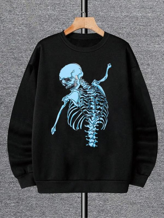 Women's  Skeleton Print Drop Shoulder Sweatshirt, Casual Long Sleeve Round Neck Pullover for Fall & Winter, Ladies Clothes for Daily Wear