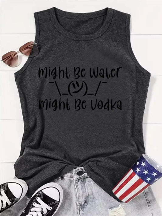 Women's Cartoon & Letter Print Round Neck Tank Top, Casual Sleeveless Crew Neck Top for Summer, Ladies Clothes for Daily Wear