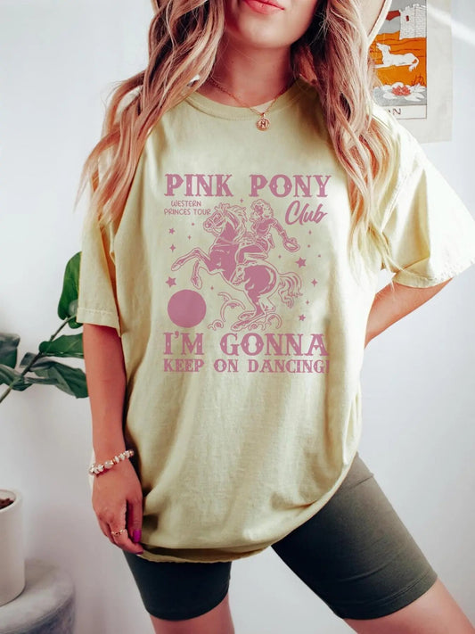 Women's Cartoon & Letter Print Round Neck Tee, Casual Graphic Short Sleeve T-shirt for Summer, Women's Top for Daily Wear