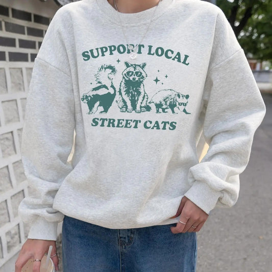 Women's Cartoon Animal & Letter Print Drop Shoulder Sweatshirt, Casual Long Sleeve Round Neck Pullover for Fall & Winter, Ladies Clothes for Daily Wear