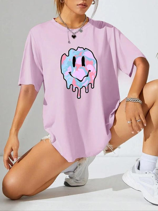 Women's Casual Graphic Round Neck Tee, Summer Clothes Women, Fashion Short Sleeve Crew Neck T-shirt for Summer, Ladies Clothes for Daily Wear