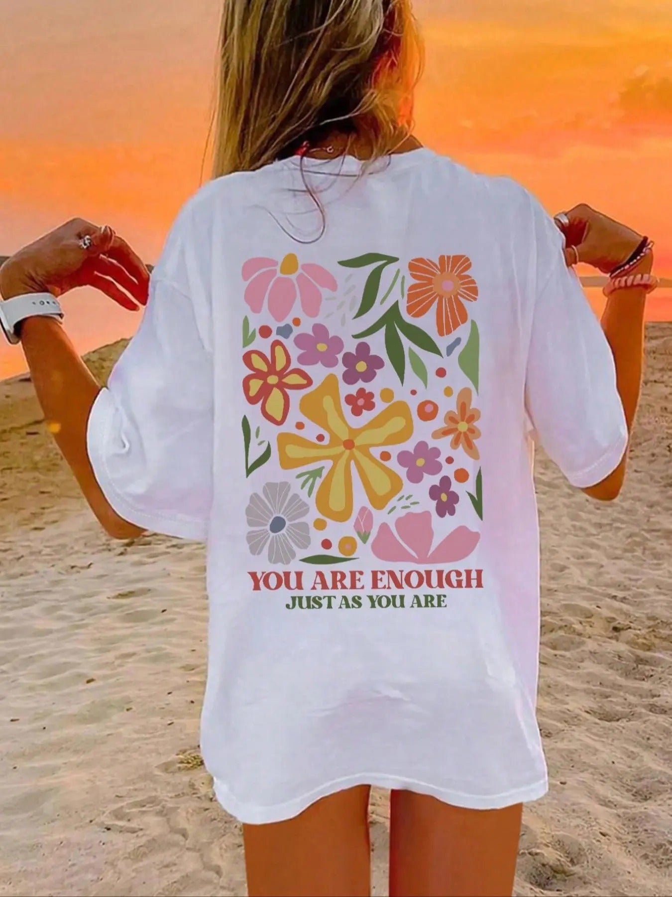 Women's Floral Print Drop Shoulder Tee, Casual Half Sleeve Round Neck T-Shirt for Summer, Ladies Clothes for Daily Wear