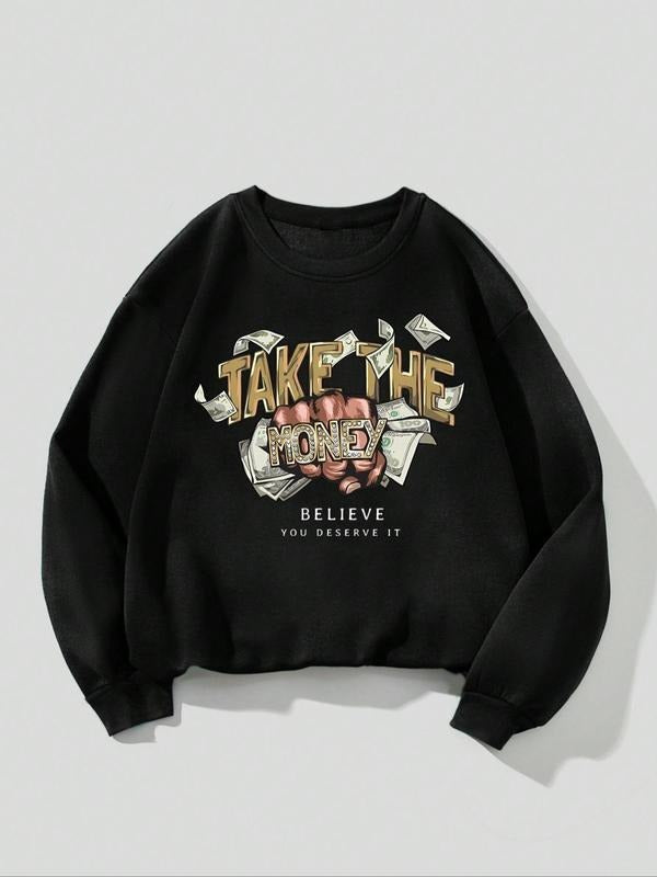 Women's Graphic Drop Shoulder Sweatshirt, Casual Long Sleeve Crew Neck Pullover For Fall & Winter, Women's Clothes For Daily Wear