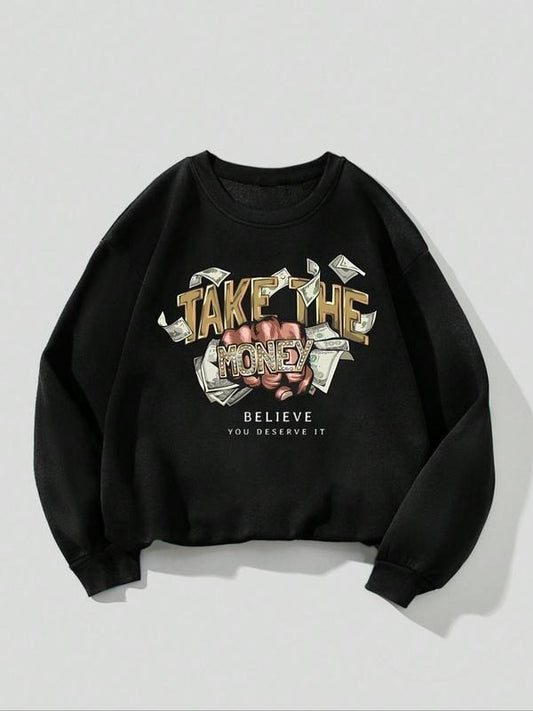 Women's Graphic Drop Shoulder Sweatshirt, Casual Long Sleeve Crew Neck Pullover For Fall & Winter, Women's Clothes For Daily Wear