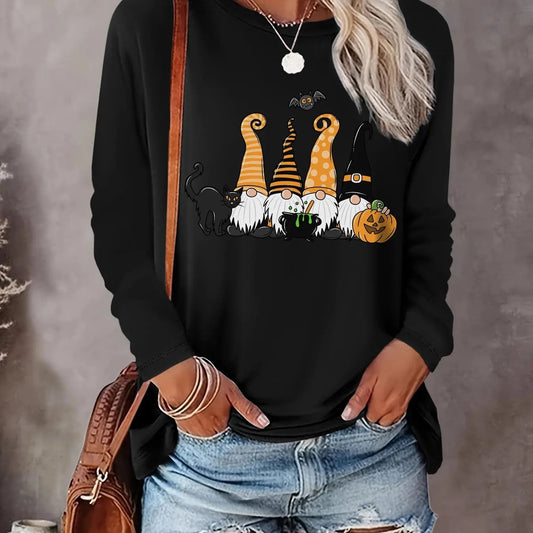 Women's Graphic Print  Drop Shoulder T-shirt, Casual Long Sleeve Round Neck Tee for Daily Wear, Ladies Clothes for All Seasons