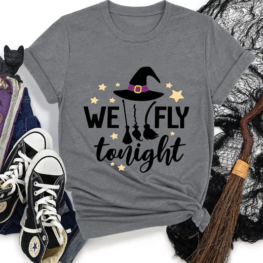 Women's Halloween & Letter Print Round Neck Tee, Casual Short Sleeve Crew Neck T-shirt for All Seasons, Ladies Clothes for Daily Wear