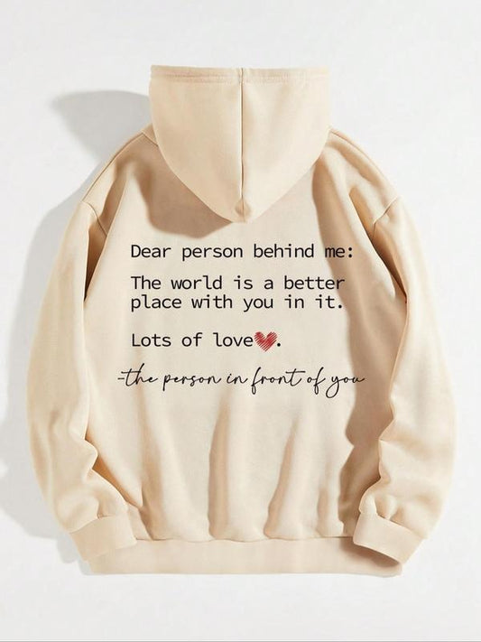 Women's Heart & Letter Print Drawstring  Graphic Hoodie, Pocket Drop Shoulder Longsleeves Hoodie, Comfort Hooded Pullover for Daily Wear, Lady Clothes for Fall & Winter, Plz Purchase A Size Up