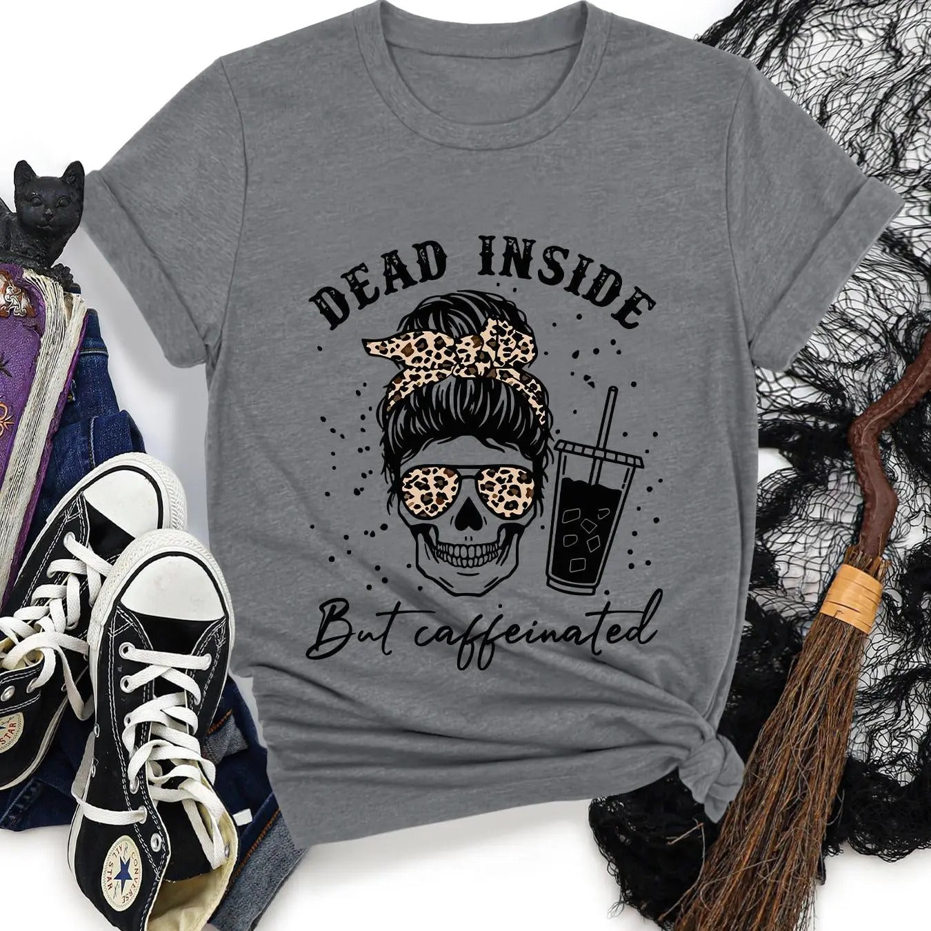 Women's Letter & Skeleton Print Round Neck Graphic Tee, Vintage Trendy Casual Short Sleeve T-shirt for Daily Wear, Ladies All Seasons Outfit