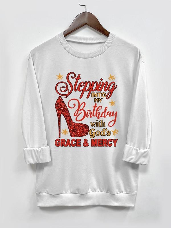 Women's Letter & Star Print Round Neck Pullover, Fashion Casual Crew Neck Long Sleeve Sweatshirt for Daily Holiday Outdoor Wear, Women Clothing for Fall & Winter