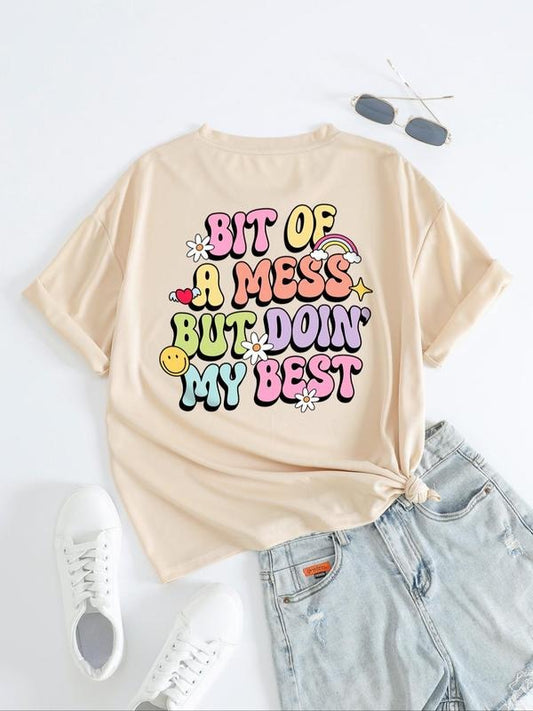 Women's Letter Graphic Drop Shoulder Tee, Summer Clothes Women, Casual Short Sleeve T-Shirt, Women Tops for Summer