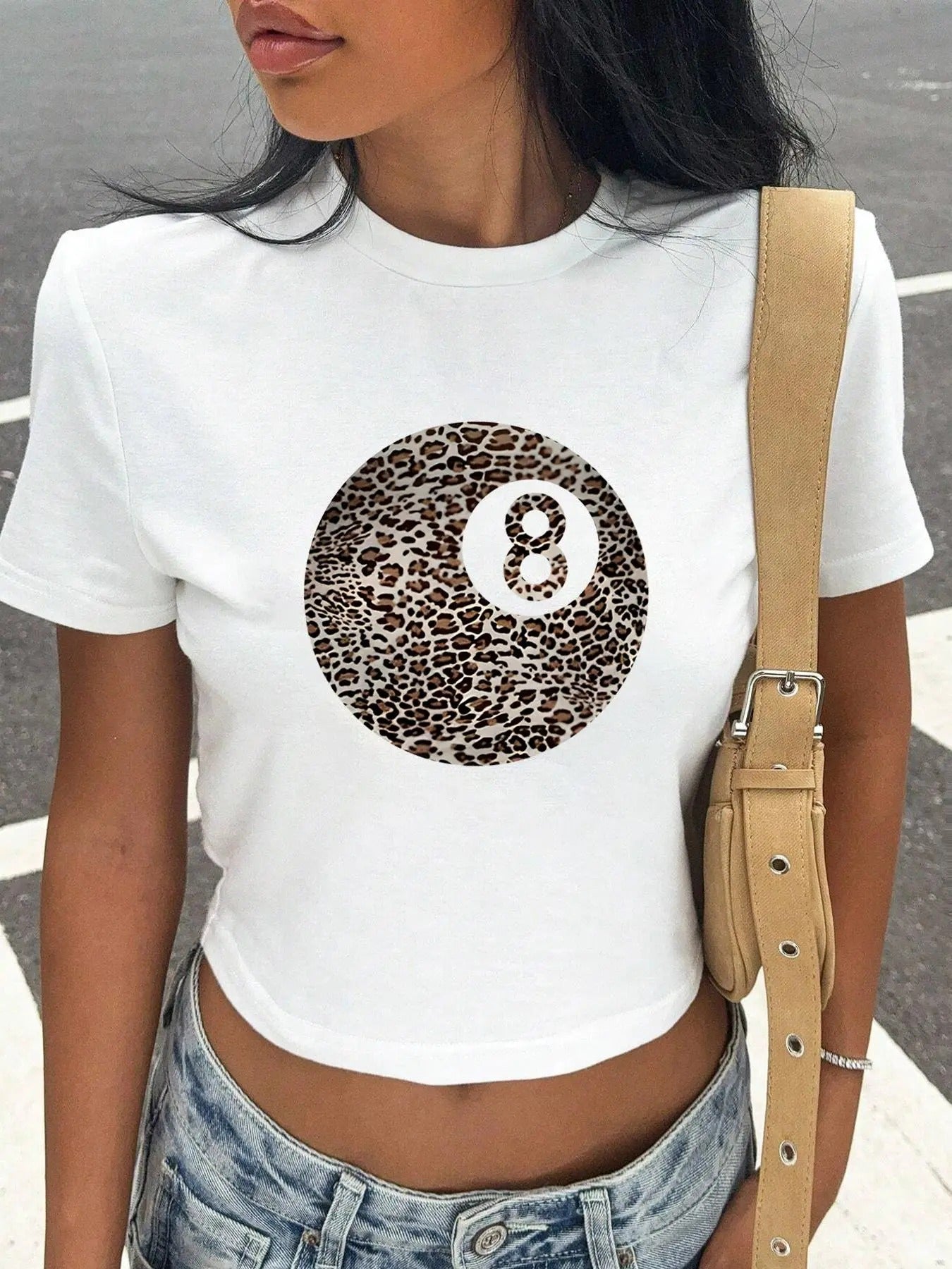 Women's Letter Graphic Print Round Neck Crop Graphic Tee, Vintage Trendy Casual Short Sleeve T-shirt for Daily Wear, Ladies Summer Outfit