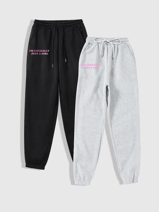 Women's Letter Print Drawstring Waist Sweatpants, Casual Pocket Jogger Pants for Fall & Winter, Women's Trousers for Daily Wear