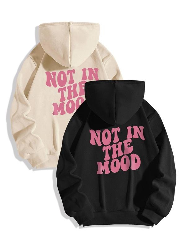 Women's Letter Print Drop Shoulder Hoodie, Fashion Casual Drawstring Pocket Hooded Sweatshirt for Daily Holiday Outdoor Wear, Women Clothes for Fall & Winter