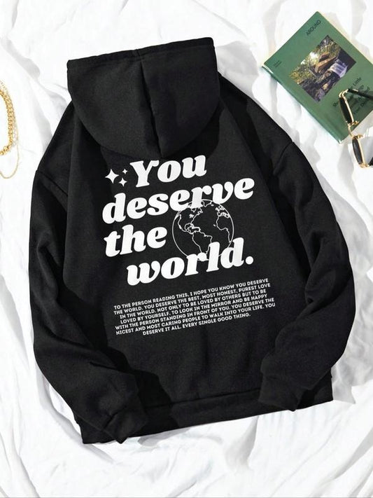 Women's Letter Print Kangaroo Pocket Drawstring Hoodie, Casual Long Sleeve Hooded Pullover For Fall & Winter, Women's Clothes For Daily Wear