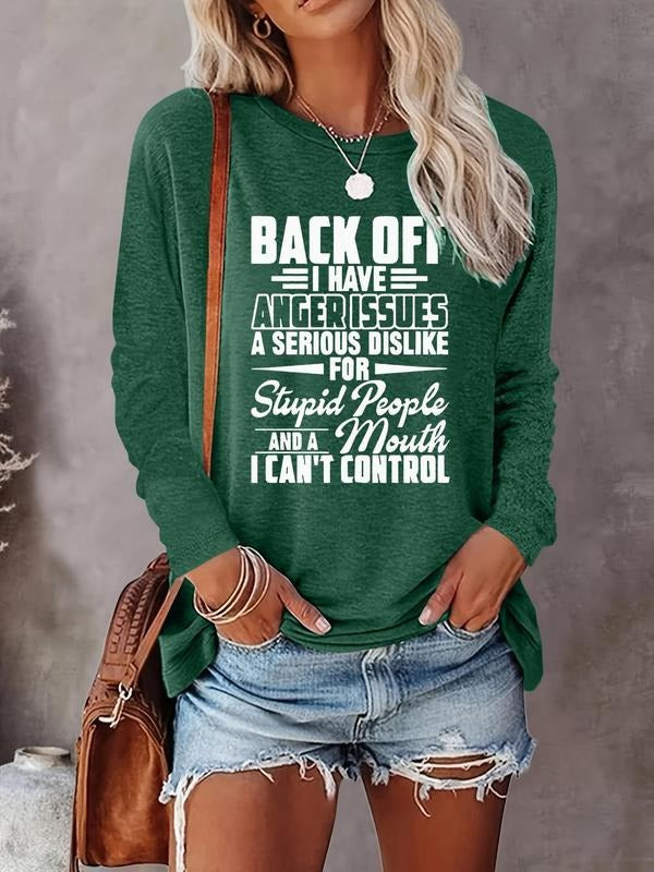 Women's Letter Print Round Neck Tee, Casual Long Sleeve Crew Neck T-Shirt for Fall & Winter, Women's Clothes for Daily Wearstyle{n002}3