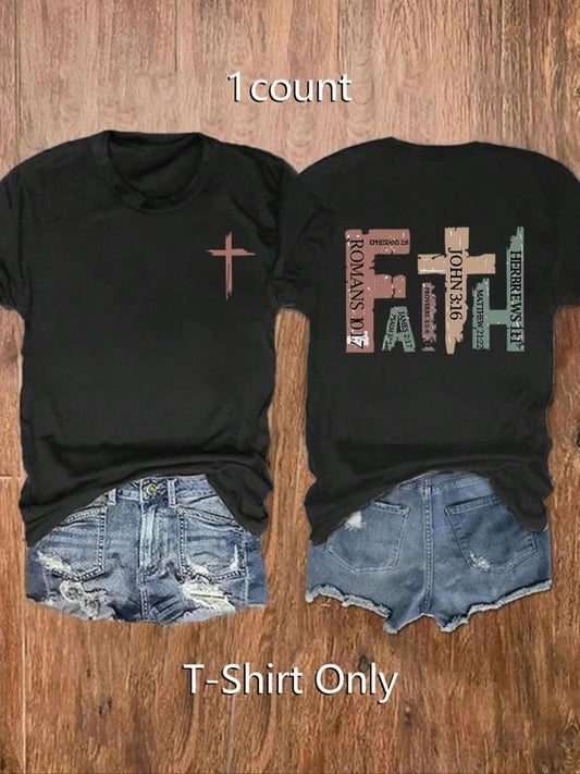 Women's Letter Print Round Neck Tee, Casual Short Sleeve Crew Neck Graphic Tees T-shirt for Summer, Fashion Women's Top for Daily Wear, Go Out Tops, Christian Apparel