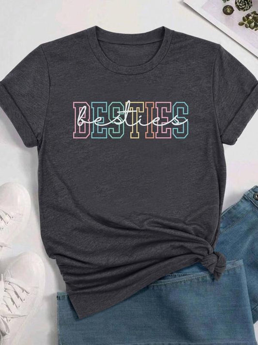 Women's Letter Print Round Neck Tee, Casual Short Sleeve Crew Neck T-shirt for Daily Wear, Ladies Clothes for All Seasonsstyle{n002}7