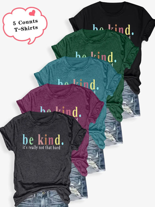 Women's Letter Print Round Neck Tee, Casual Short Sleeve Crew Neck T-shirt for Summer, Fashion Women's Top for Daily Wear